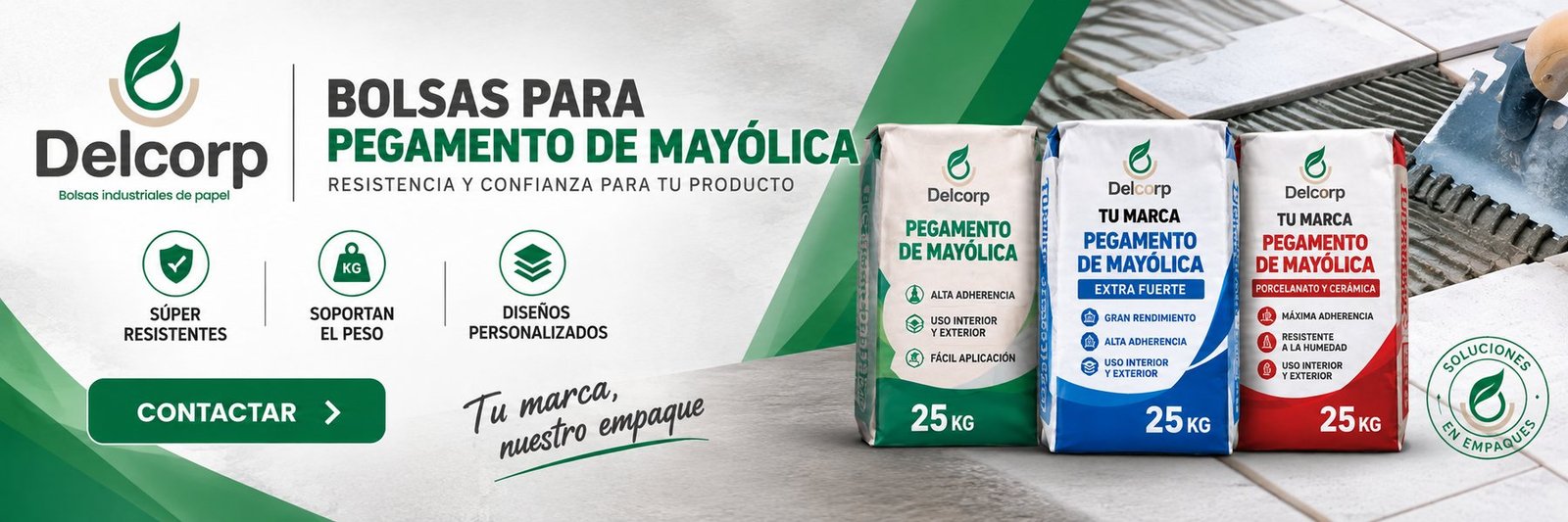 Bolsas de papel para pegamento de mayólica — Corporación Delcorp
